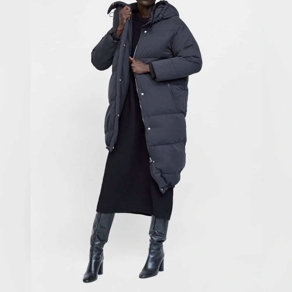 ZARA 100% DOWN FEATHER OVERSIZED HOODED PUFFER PARKA COAT